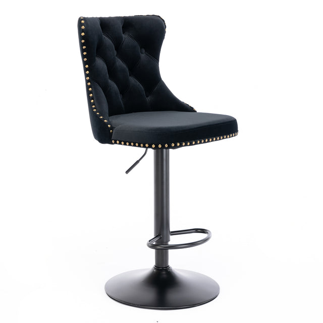 A&A Furniture,Swivel Velvet Barstools Adjusatble Seat Height from 25-33 Inch, Modern Upholstered Bar Stools with Backs Comfortable Tufted for Home Pub and Kitchen Island(Black,Set of 2)