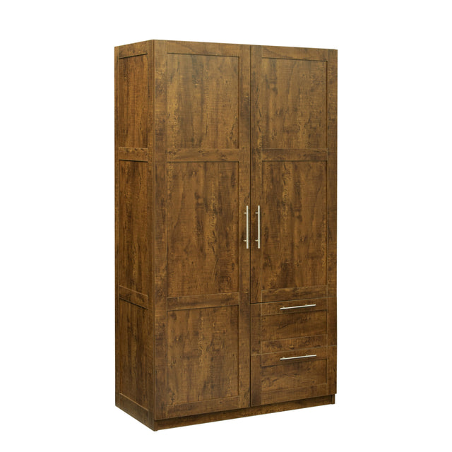 High wardrobe and kitchen cabinet with 2 doors, 2 drawers and 5 storage spaces,walnut