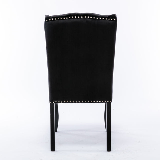 A&A Furniture,Wingback Dining Chair,Traditional Tufted Upholstered America Luxury Chairs, Country Cottage Farm Beach Dining Kitchen Vintage Style Side Chair, Velvet Fabric Wood, Set of 2,Black