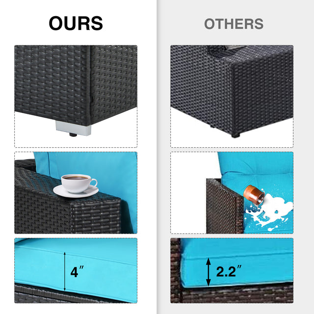 Outdoor Garden Patio Furniture 5-Piece PE Rattan Wicker Cushioned Sofa Sets with 2 Pillows and Coffee Table.outdoor couch;outdoor sectional;porch furniture;patio couch;outdoor sofa;patio furniture set