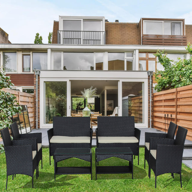 Patio outdoor rattan furniture -4 piece loveseat +2 armchair+coffie table for garden 4 PC Garden Patio Furniture ---------White cushion