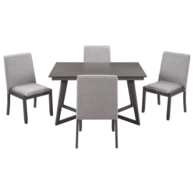 TOPMAX 5-Piece Dining Set, Wood Rectangular Table with 4 Linen Fabric Chairs, Gray
