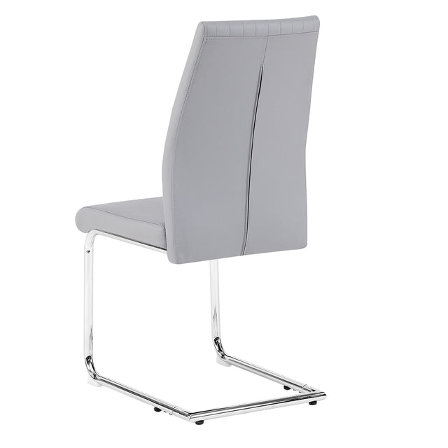 Light grey modern simple style dining chair PU leather chrome metal pipe restaurant home chair set of 2