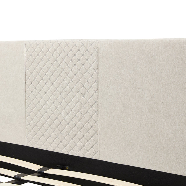 Full Size Platform Bed Frame with Fabric Upholstered Headboard and Wooden Slats Support, Fully Upholstered Mattress Foundation/No Box Spring Needed/Easy Assembly, Beige