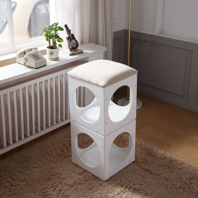 Multifunction Stackable Play Stool,Wood Stool,Pet Play Stool,Hollow Ottoman,White Finish