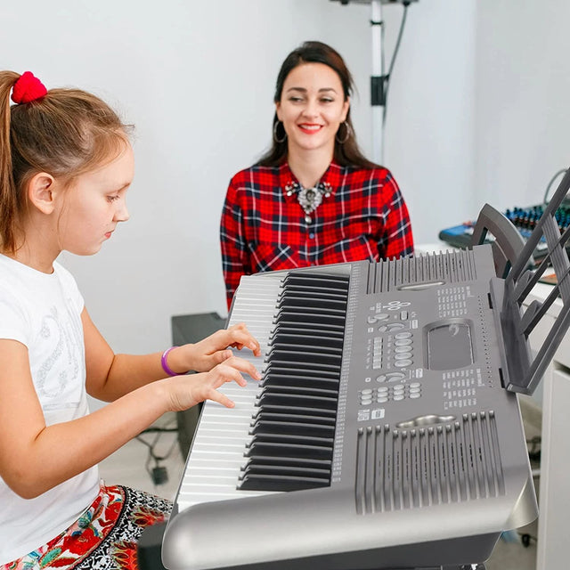 Electric Keyboard Piano with Stand 61 Key Portable Digital Music Keyboard Piano Set with Built In Speakers & Microphone