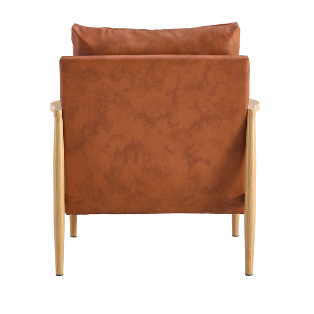 PU Leather Accent Arm Chair Mid Century Modern Upholstered Armchair with Imitation solid wood color Metal Frame Extra-Thick Padded Backrest and Seat Cushion Sofa Chairs for Living Room