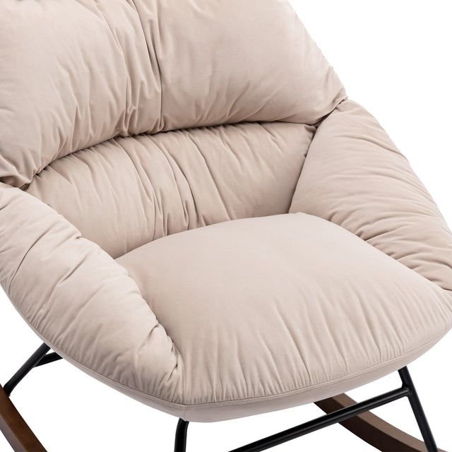 Tufted Upholstered Padded Seat Rocking Chair-Velvet Beige