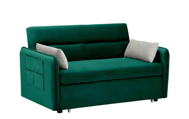 2120 Sofa Pull Out Bed Included Two Pillows 54" Green Velvet Sofa for Small Spaces