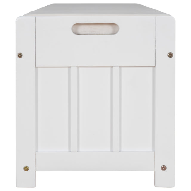 TREXM Storage Bench with 3 Shutter-shaped Doors, Shoe Bench with Removable Cushion and Hidden Storage Space (White)