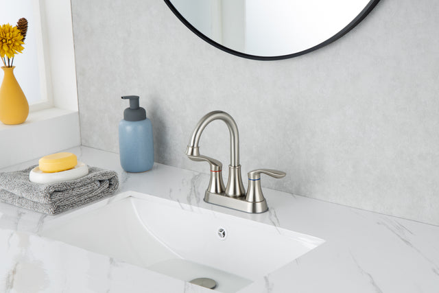 2-Handle Lavatory Faucet Brushed Nickel Bathroom Sink Faucet with Metal Pop-up Drain and Faucet Supply Lines