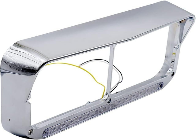 Chrome Plastic Dual Rectangular Headlight Bezel With Visor for Kenworth T400 T600 T800 W900B W900L Peterbilt 378 Western Star 4900 Trucks (Amber LED with Clear Lens)