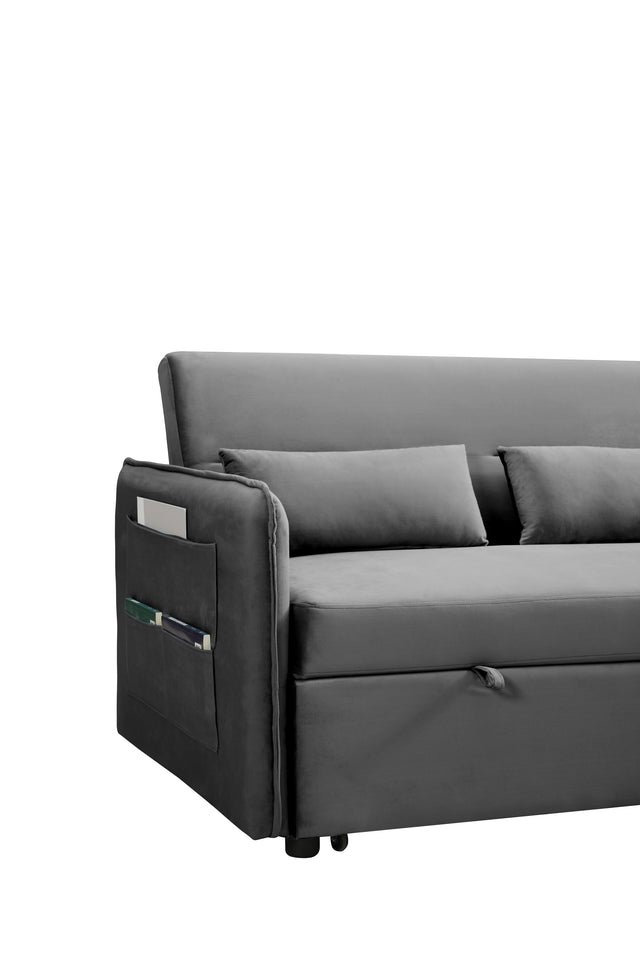 MEGA Pull Out Sofa Bed, Modern Adjustable Pull Out Bed Lounge Chair with 2 Side Pockets, 2 Pillows for Home Office