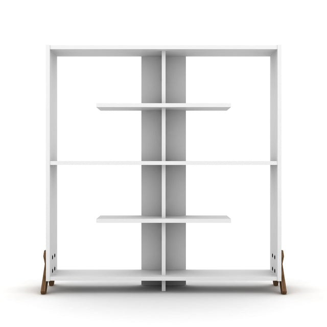 Furnish Home Store Kipp Wood Frame Etagere Open Back 6 Shelves Bookcase Industrial Bookshelf for Office and Living Rooms Modern Bookcases Large Bookshelf Organizer, Walnut/White
