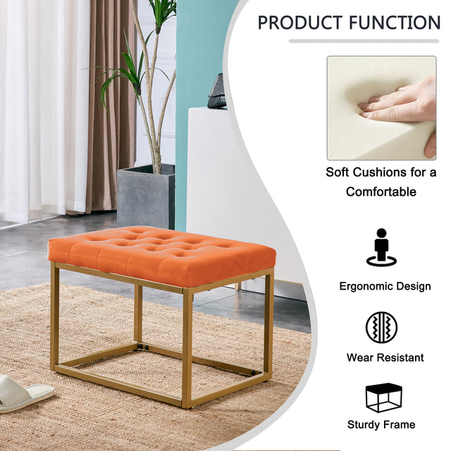 Velvet Shoe Changing Stool, Orange Footstool, Square Vanity Chair, Sofa stool,Makup Stool .Vanity Seat ,Rest stool. Piano Bench .Suitable for Clothes Shop,Living Room, Porch, Fitting Room Bedroom