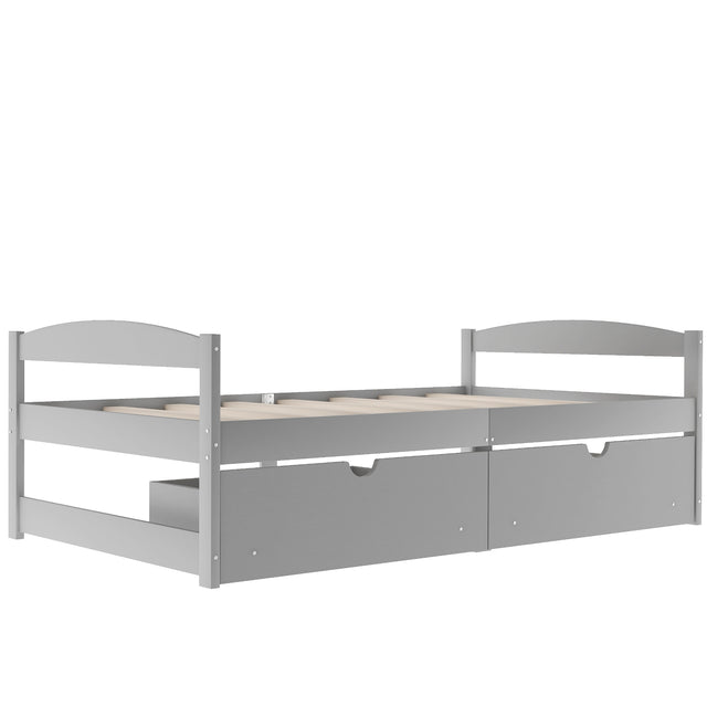 Twin size platform bed, with two drawers, gray (New)