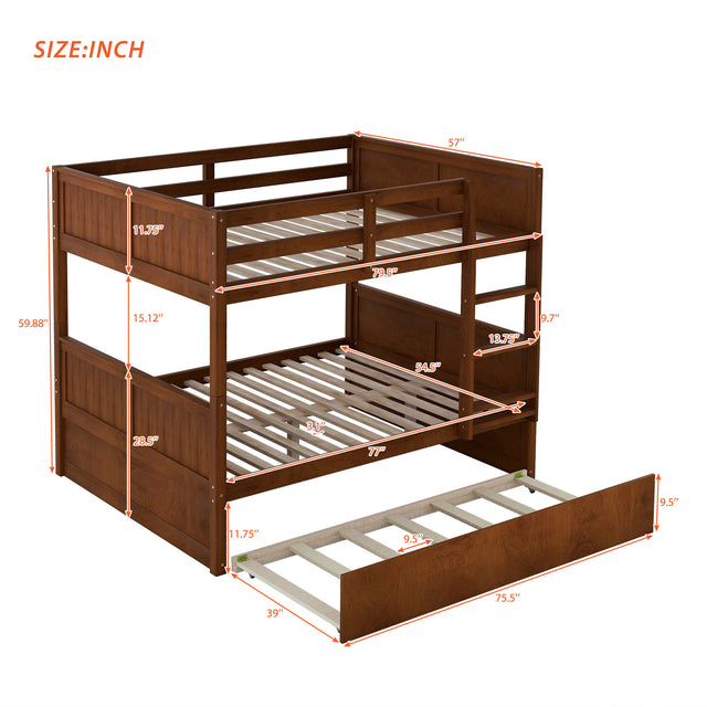 Full Over Full Bunk Bed with Twin Size Trundle, Walnut ( old sku: LP000250AAL)
