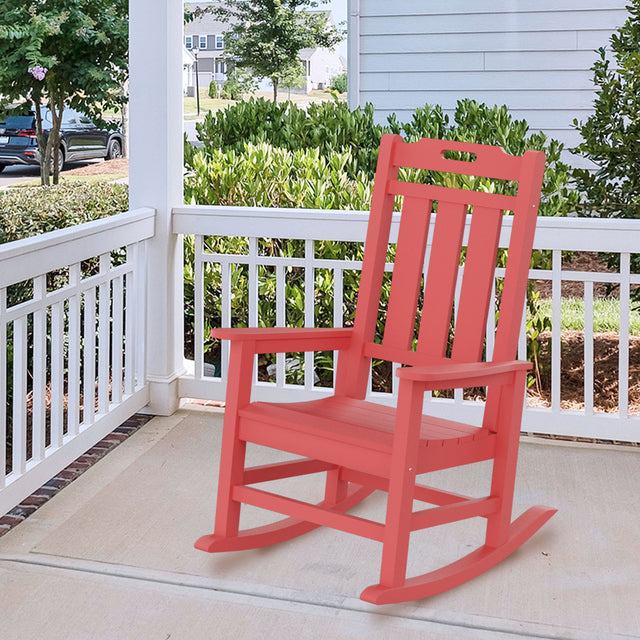 Presidential Rocking Chair HDPE Rocking Chair Fade-Resistant Porch Rocker Chair, All Weather Waterproof for Balcony/Beach/Pool Red