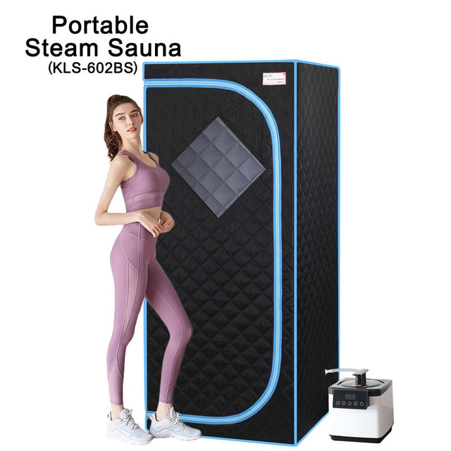 Full Size Portable Black Steam Sauna tent–Personal Home Spa, with Steam Generator, Remote Control, Foldable Chair, Timer and PVC Pipe Connector Easy to Install.Fast heating, with FCC Certification