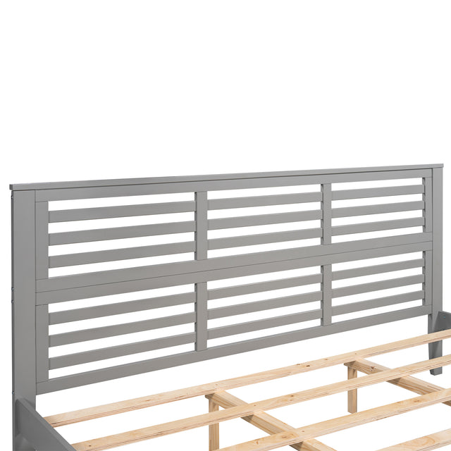 Platform bed with horizontal strip hollow shape, King size, gray (New)