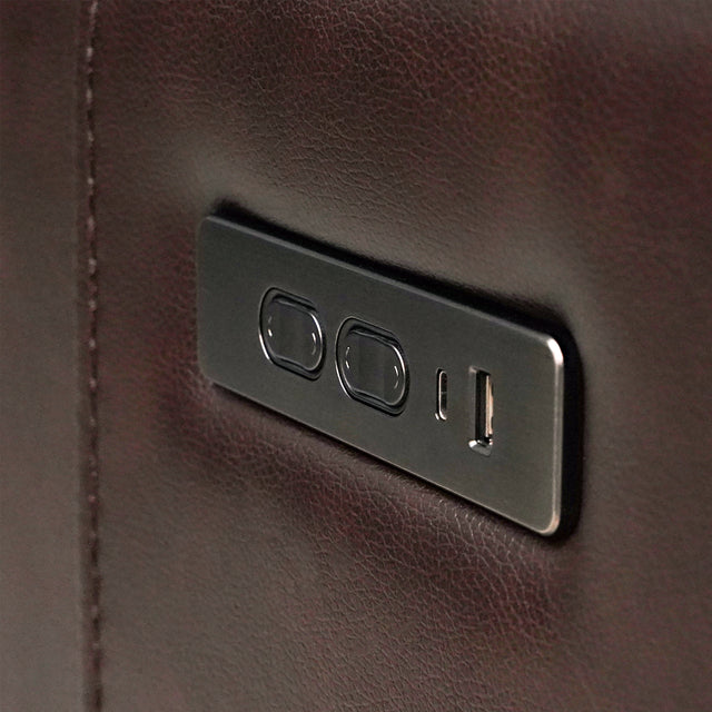 Timo Top Grain Leather Power Reclining Loveseat | Adjustable Headrest | Cross Stitching