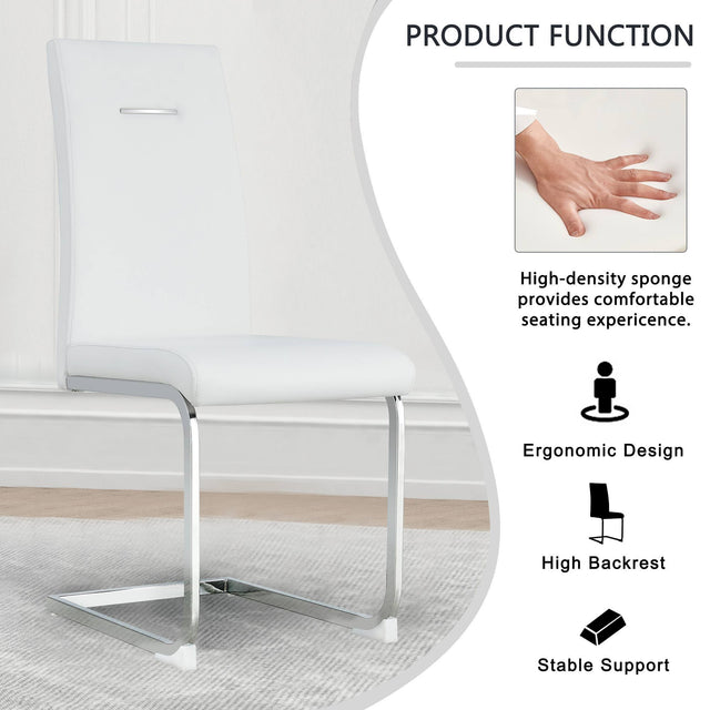 Modern Dining Chairs, PU Faux Leather High Back Upholstered Side Chair,for Dining Room Kitchen Vanity Patio Club Guest Office Chair (Set of 4) (White+PU Leather)