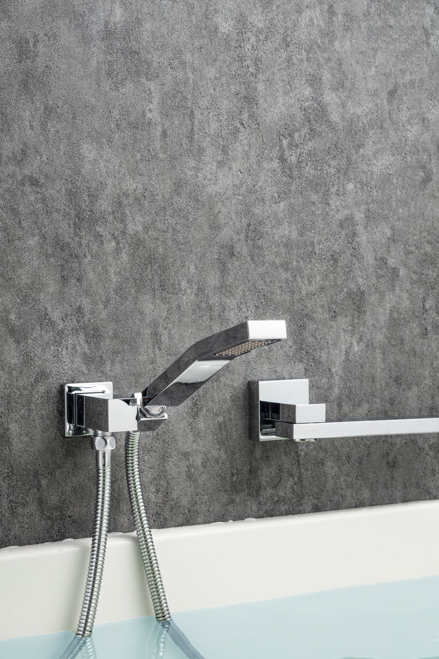 Waterfall Wall Mounted Bathtub Faucet with Hand Shower Swivel Tub Filler Faucet Single Handle Solid Brass