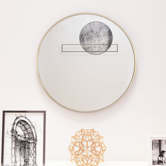 Matte Gold Wall Mirror 24” Round Mirror Metal Framed Mirror Circle Wall-Mounted Mirror, Circular Mirror for Bathroom Wall Decor Living Room