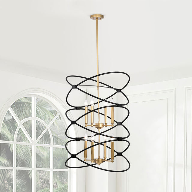 【Video】Transitional Gold/Matte Black Metal Chandelier Fixture,8 lights ,2-Tier-Candle Ceiling Light for Living Room, Bedroom, Dining Room,Dimmable,E12,W23.6*H55