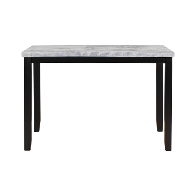 TREXM Faux Marble 5-Piece Dining Set Table with 4 Thicken Cushion Dining Chairs Home Furniture, White/Beige+Black