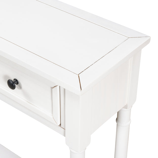 TREXM Console Table Sofa Table Easy Assembly with Two Storage Drawers and Bottom Shelf for Living Room, Entryway (Ivory White)