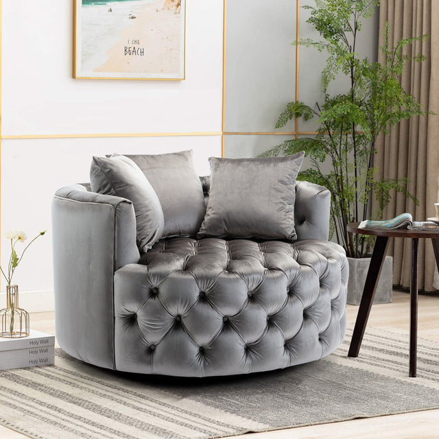 Coolmore Modern Akili swivel accent chair barrel chair for hotel living room / Modern leisure chair Silver Grey