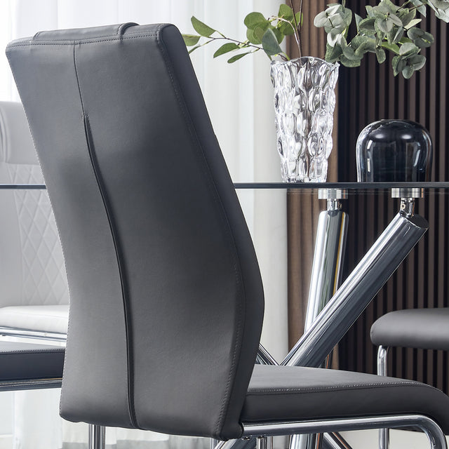 Modern Dining Chairs with Faux Leather Padded Seat Dining Living Room Chairs Upholstered Chair with Metal Legs Design for Kitchen, Living, Bedroom, Dining Room Side Chairs Set of 2 (grey+PU Leather)