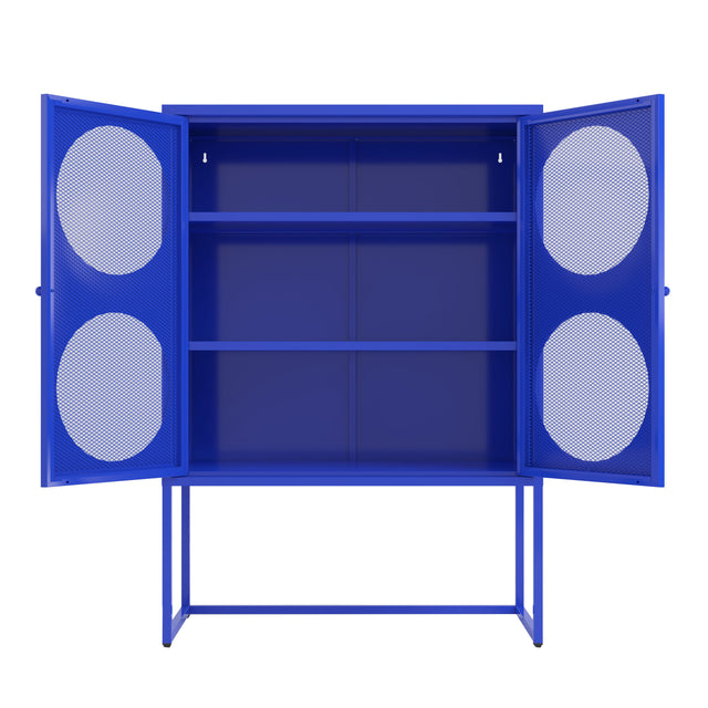 47.2 inches high Metal Storage Cabinet with 2 Circle Mesh Doors, Suitable for Office, Dining Room and Living Room, Blue