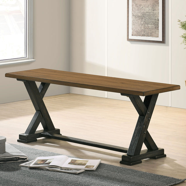 1pc Bench Only Farmhouse Design Antique Oak / Antique Black Two-Tone Y-Shaped Legs Kitchen Dining Room Furniture