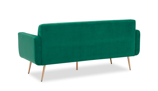 Modern green velvet sand living room sofa with midfoot and two throw pillows
