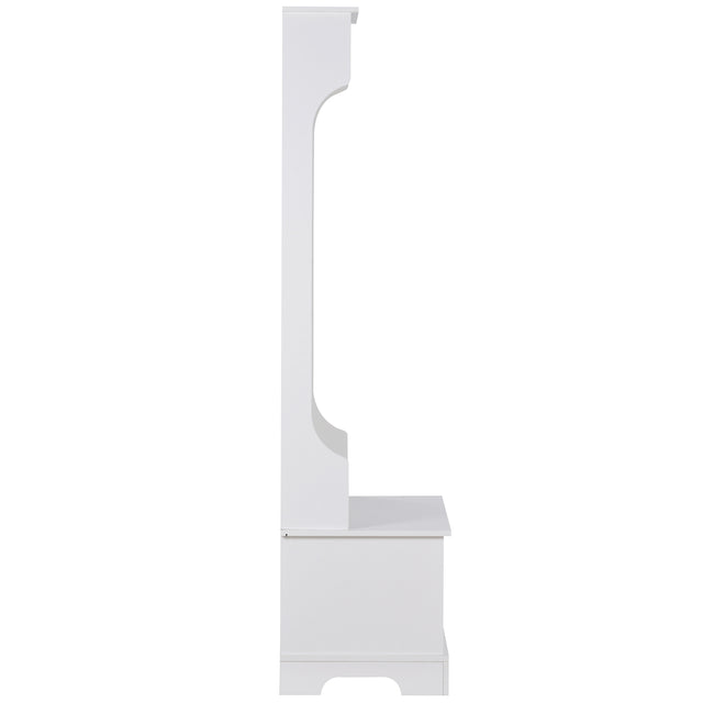 ON-TREND Hall Tree with 4 Hooks and Hinged Lid, Coat Hanger, Entryway Bench, Storage Bench, 3-in-1 Design, for Entrance, Hallway (White)