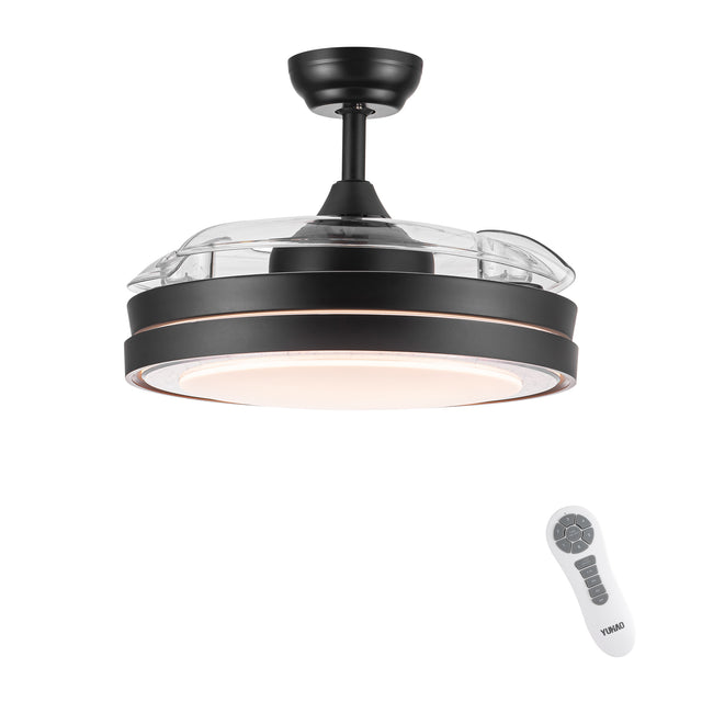 42 In. Intergrated LED Retractable Ceiling Fan with Black Shade Frame