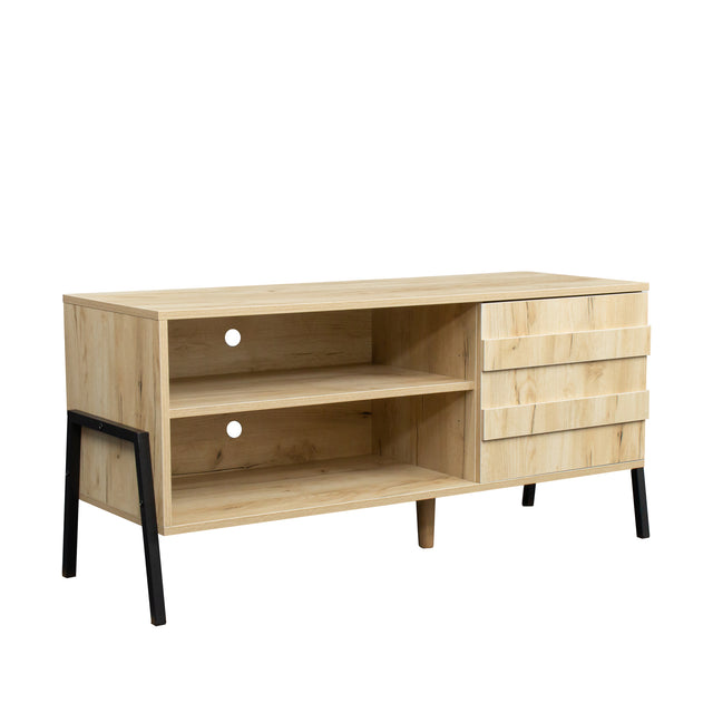 Mid-century modern TV cabinet wooden TV console media cabinet with storage space and brown home entertainment center for living room, bedroom and office,oak