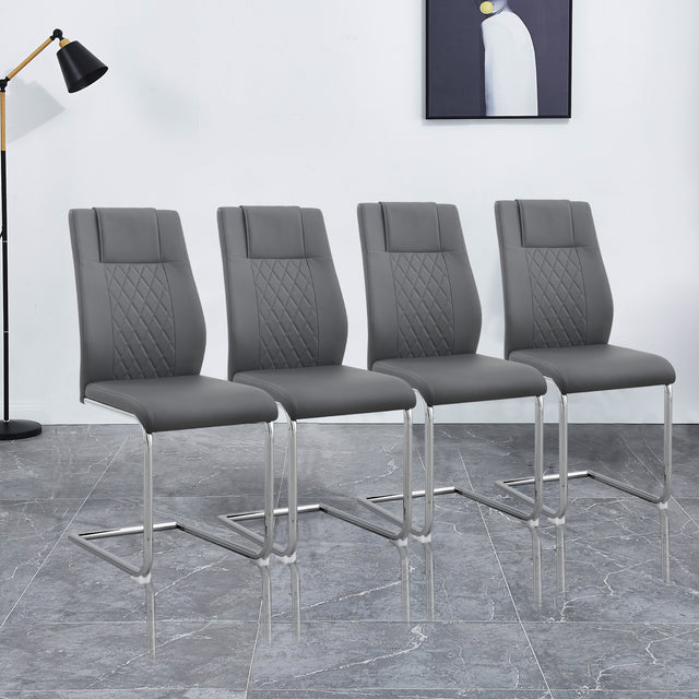 Modern Dining Chairs with Faux Leather Padded Seat Dining Living Room Chairs Upholstered Chair with Metal Legs Design for Kitchen, Living, Bedroom, Dining Room Side Chairs Set of 2 (grey+PU Leather)