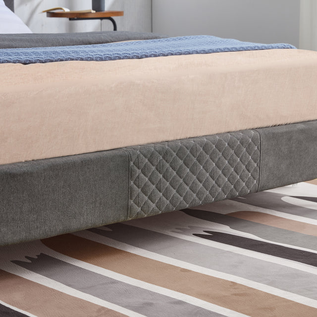 Queen Size Velvet Upholstered Tufted Platform Bed Frame / Mattress Foundation / Wood Slat Support / No Box Spring Needed / Easy Assembly, Queen, Platform Bed Only, Dark Grey