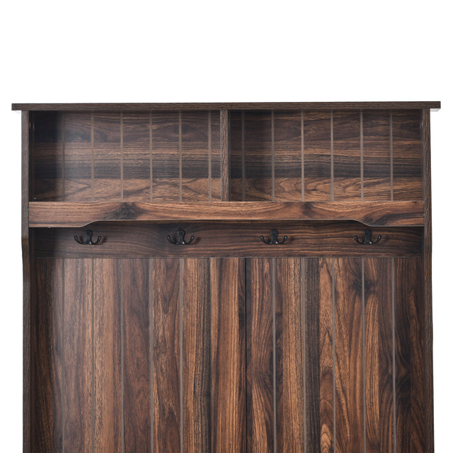 U-Can Hall Tree with 4 Hooks and Hinged Lid, Coat Hanger, Entryway Bench, Storage Bench, 3-in-1 Design, 69INCH, for Entrance, Hallway (Tiger)