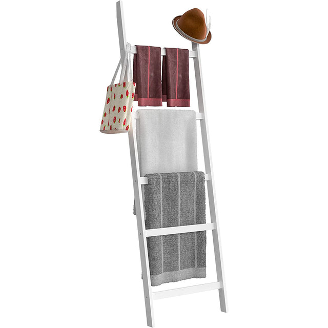 Blanket Ladder, 5-Layer Towel Racks, Blanket Holder with Anti-Slip Construction Home Decor, Decorative Blanket, Quilt, Towel, Scarf Ladder Shelves for Livingroom, Bedroom, Bathroom, White