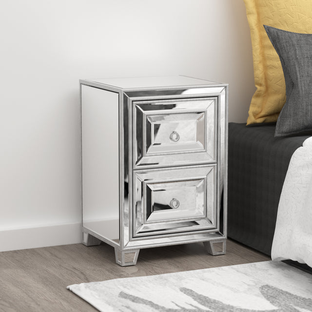Mirrored Nightstand, Silver Side Table, Antique Painted End Table for Bedroom Living Room
