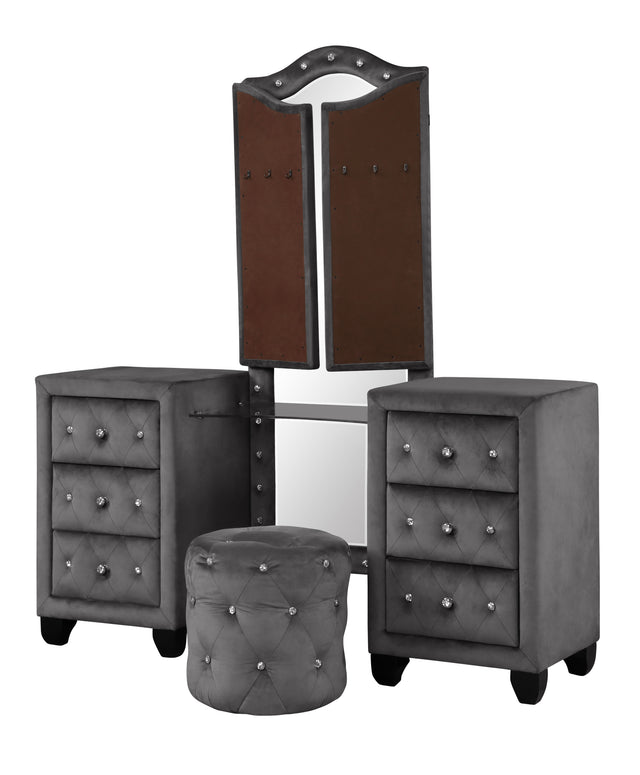 Sophia Queen 6 Pc Vanity Upholstery Bedroom Set Made With Wood in Gray