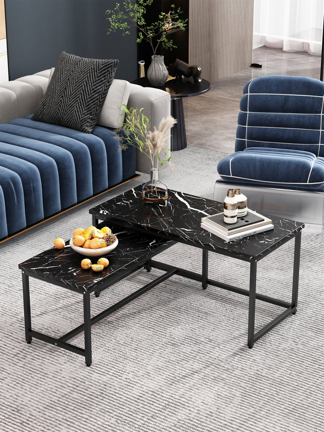 Modern Nesting Coffee Tables Set, Marble BLACK, 2pc