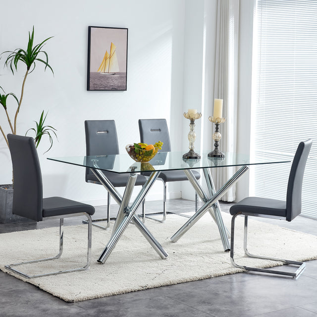 Modern Dining Chairs, PU Faux Leather High Back Upholstered Side Chair ,for Dining Room Kitchen Vanity Patio Club Guest Office Chair (Set of 4) (Grey+PU Leather)