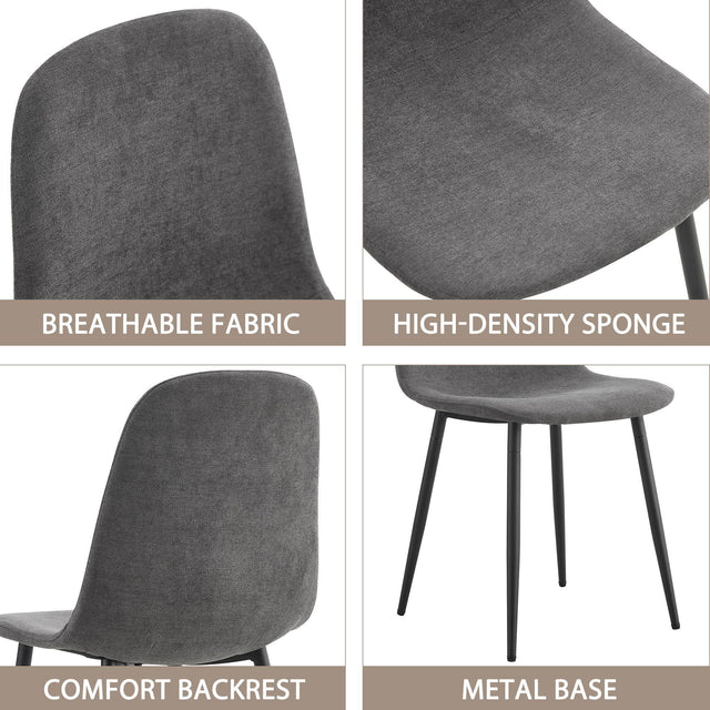 Dining Chairs Set of 4, Modern Mid-Century Style Dining Kitchen Room Upholstered Side Chairs, Accent Chairs with Soft Linen Fabric Cover Cushion Seat and Black Metal Legs,For Kitchen Lounge Farmhouse