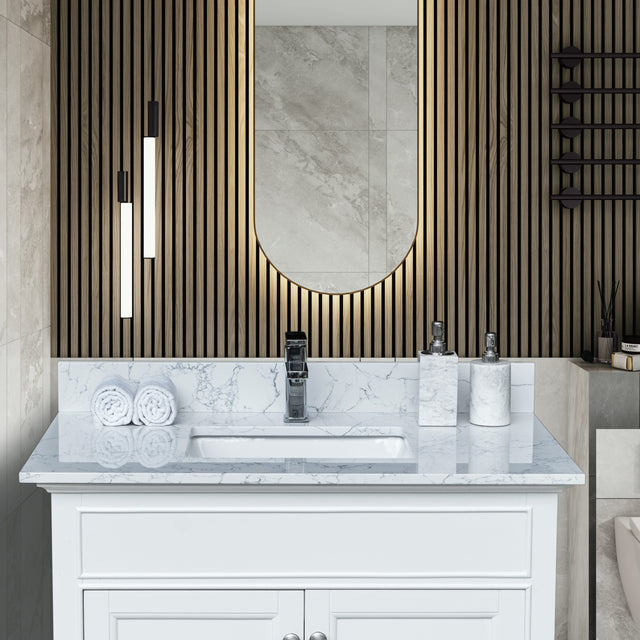 Montary 37"x 22" bathroom stone vanity top carrara jade engineered marble color with undermount ceramic sink and single faucet hole with backsplash
