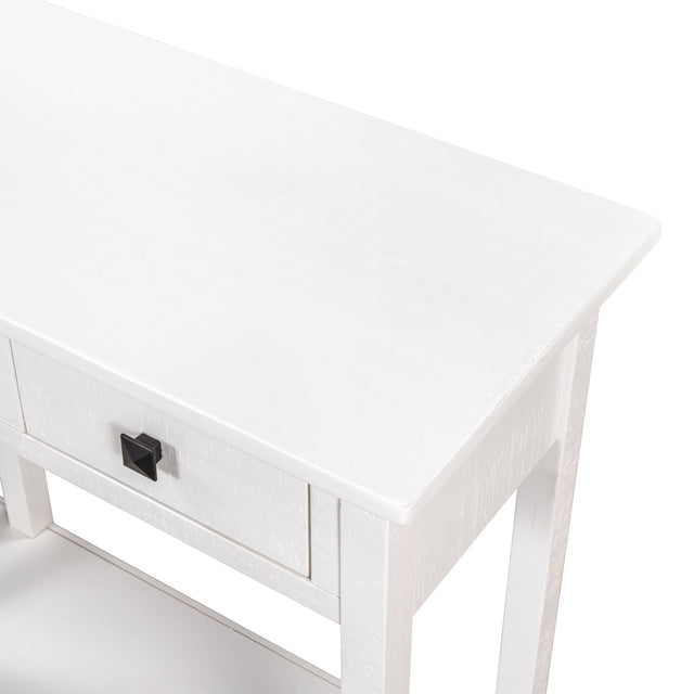 TREXM Rustic Brushed Texture Entryway Table Console Table with Drawer and Bottom Shelf for Living Room(Ivory White)